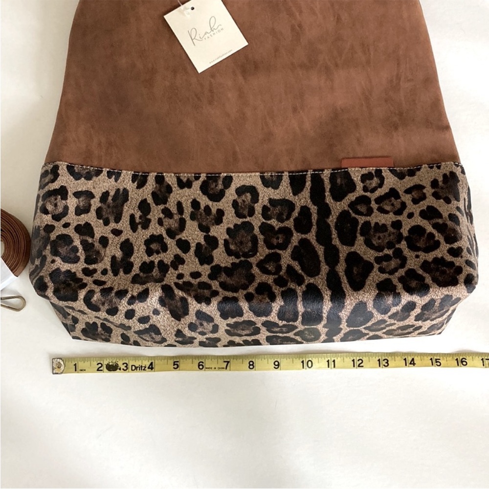Brown Faux Leather with Leopard Print Tote - Picture 8 of 13